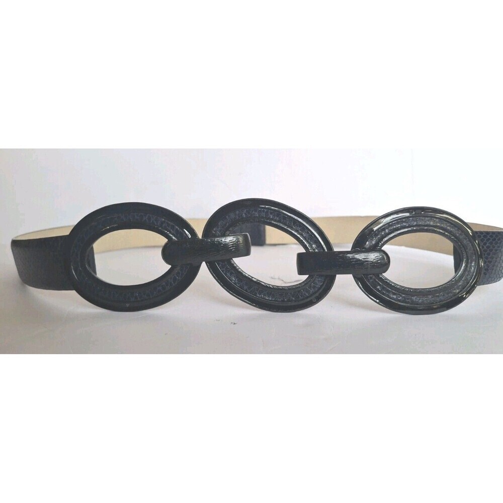 Chico's Statemen Belt Small/ Medium Adjustable Navy Blue Snake Print Oval Rings